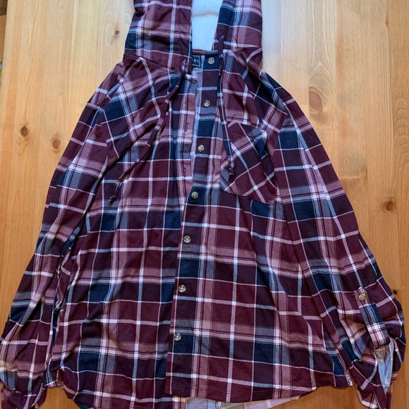 Polly Esther Women’s Flannel Long Sleeve w/ Hoodie, Size L - Picture 1 of 2